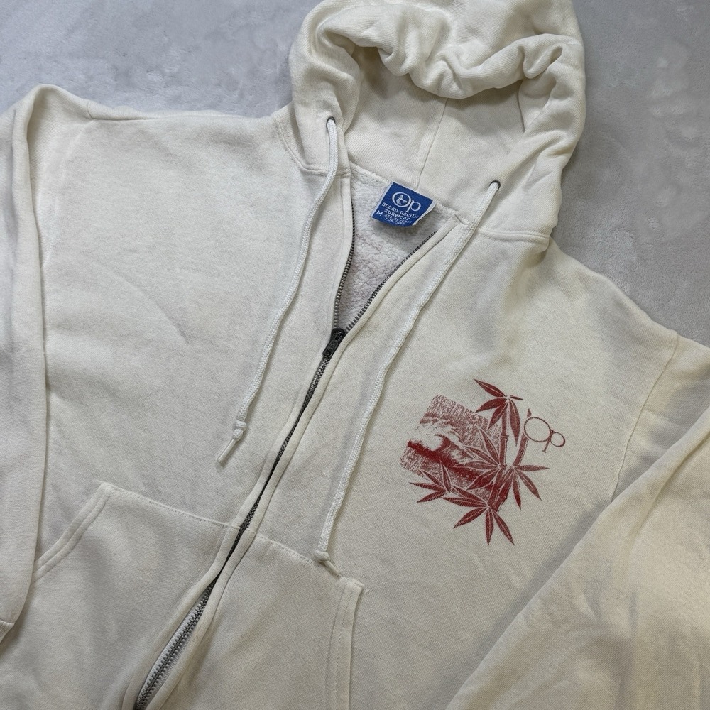 Vintage 80s OP Ocean Pacific Zip Hoodie USA Surf Skate Mens M Cream‎